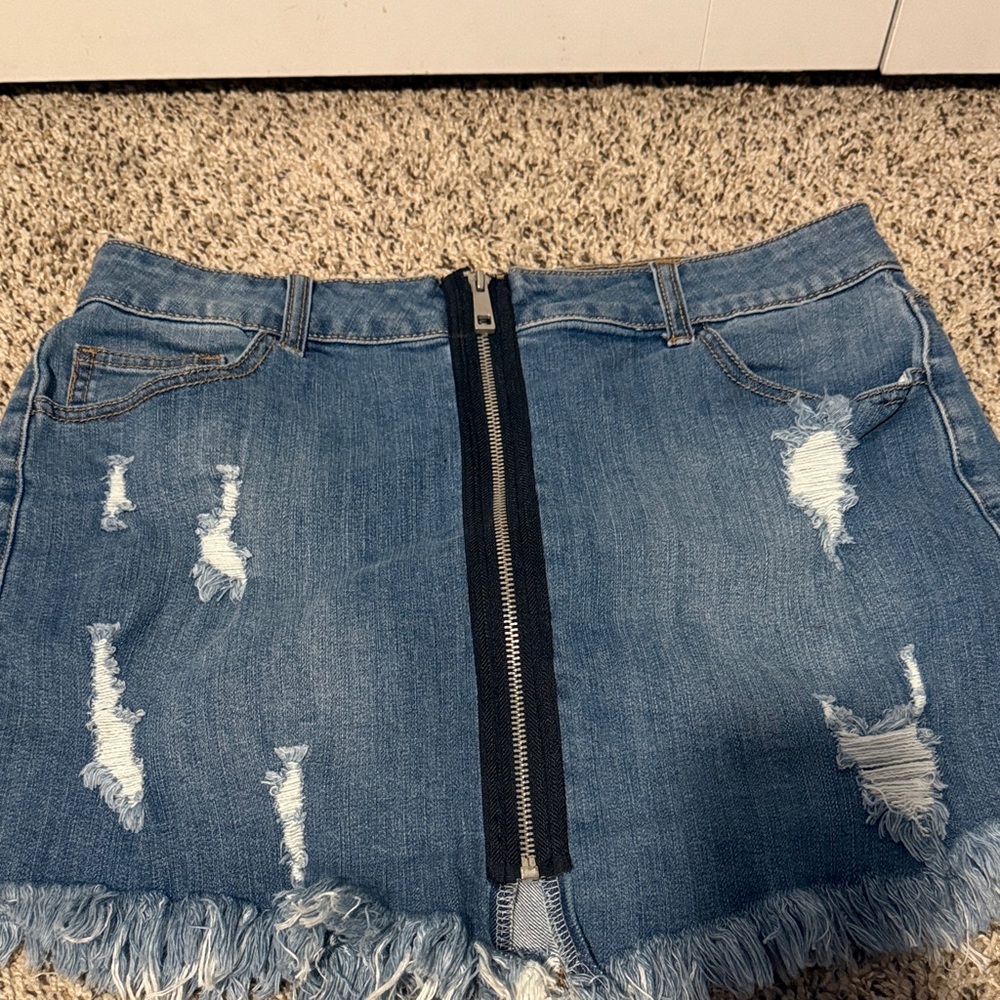 Distressed Denim Mini Skirt